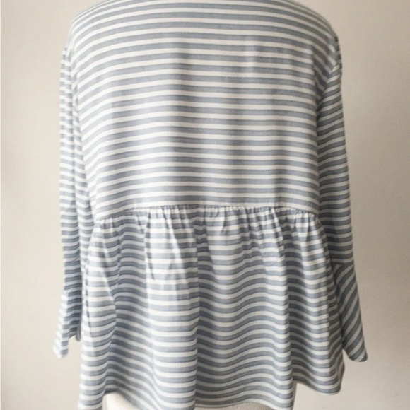 Blue and White Striped Tie Front Plunge V-Check Peplum Top Size 12 - Picture 4 of 4